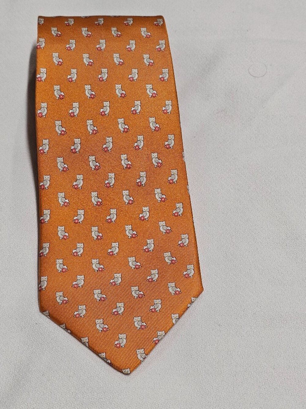 Salvatore Ferragamo Owl Print Men's Silk Tie Orange Background